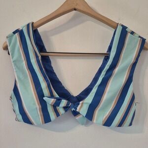 Altar'd State M Blue Striped Tie-Front Bikini Top Coastal Vacation Resortwear